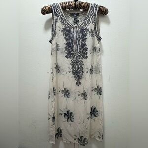 Vintage 90s Helen Welsh silk tunic floral beaded sheer coverup dress
